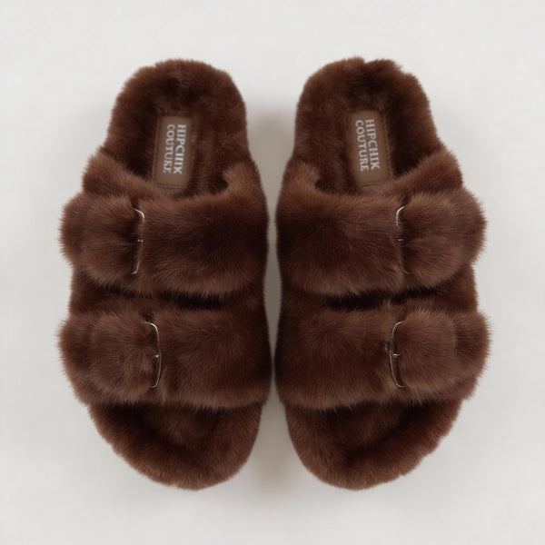 Faux Fur Sandal Shoes - Brown (Sample Sale)