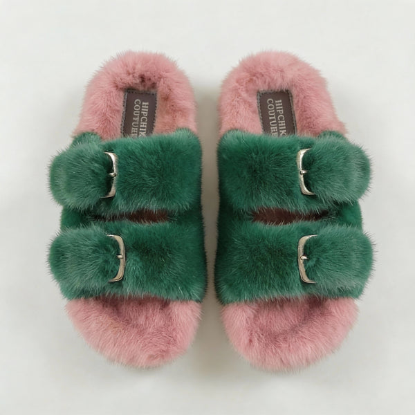 Mink Slide Sandals Shoes  - Watermelon Green
