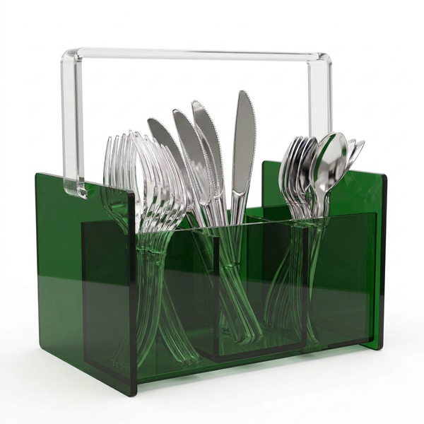 Acrylic See Through Green Silverware Caddy