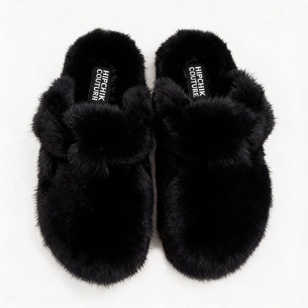 Faux Fur Clogs - Black