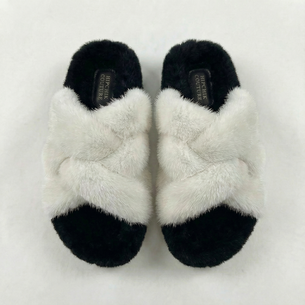 Mink Criss Cross Sandals Black and Off White