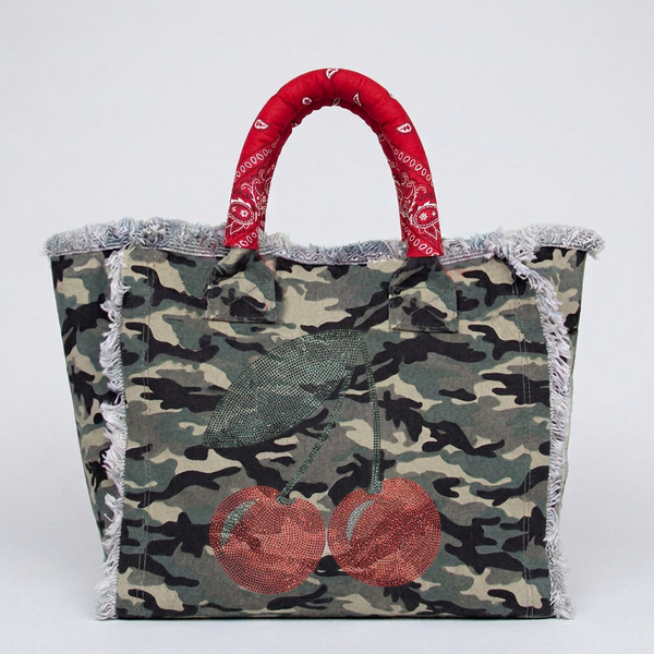 Cherries Canvas Fringe Bag