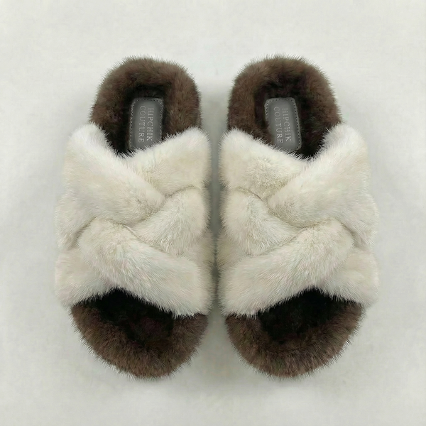 Mink Criss Cross Sandals Brown and Off White