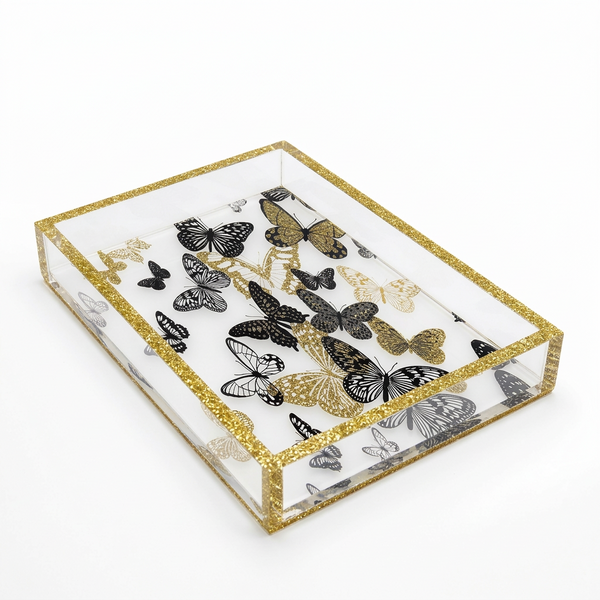 Acrylic Tray - Gold Butterflies