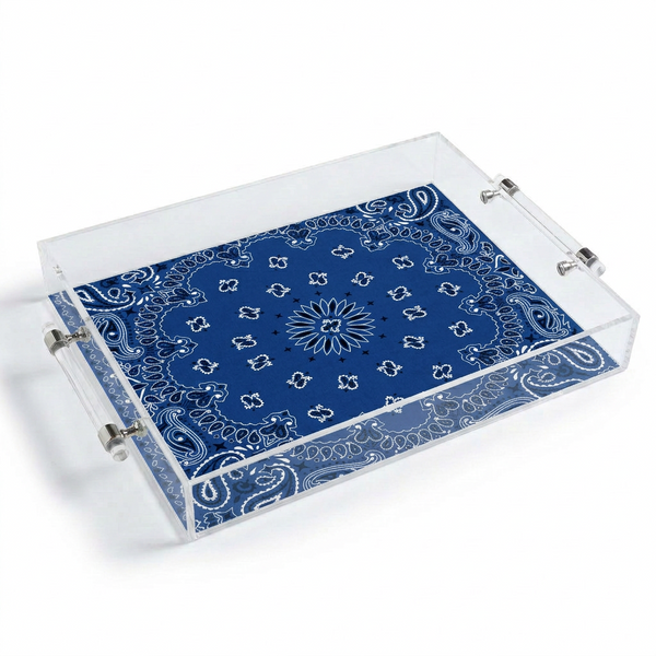 Blue Bandana Tray With Metal Handles