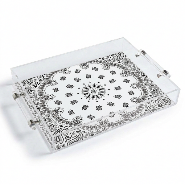 Acrylic Tray with Metal Handles - Bandana White