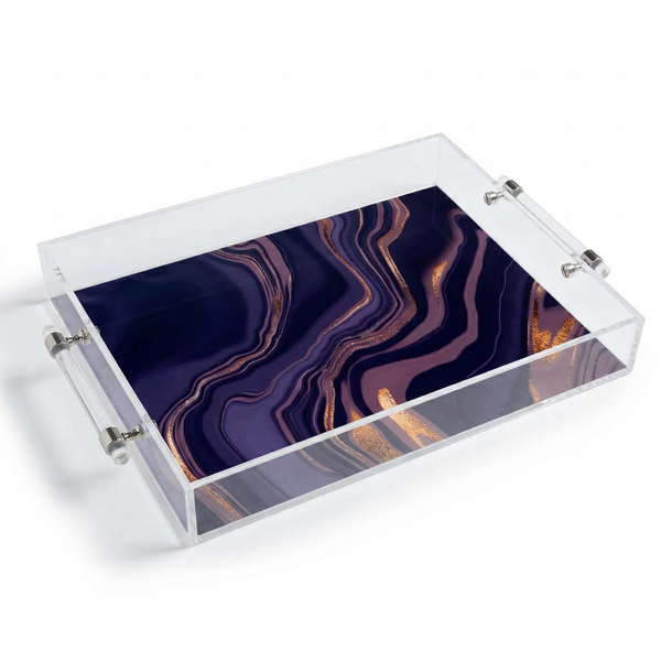 Purple Marble Acrylic Tray with Metal Handles