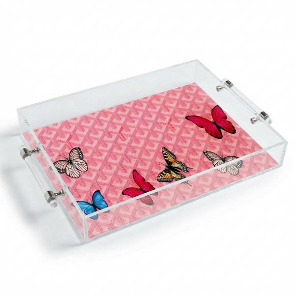 Butterflies Acrylic Tray with Metal Handles