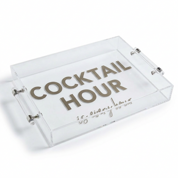 Acrylic Tray Cocktail Hour with Metal Handles