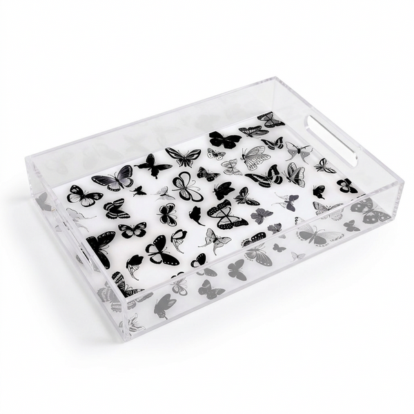 Acrylic Tray - White Butterflies
