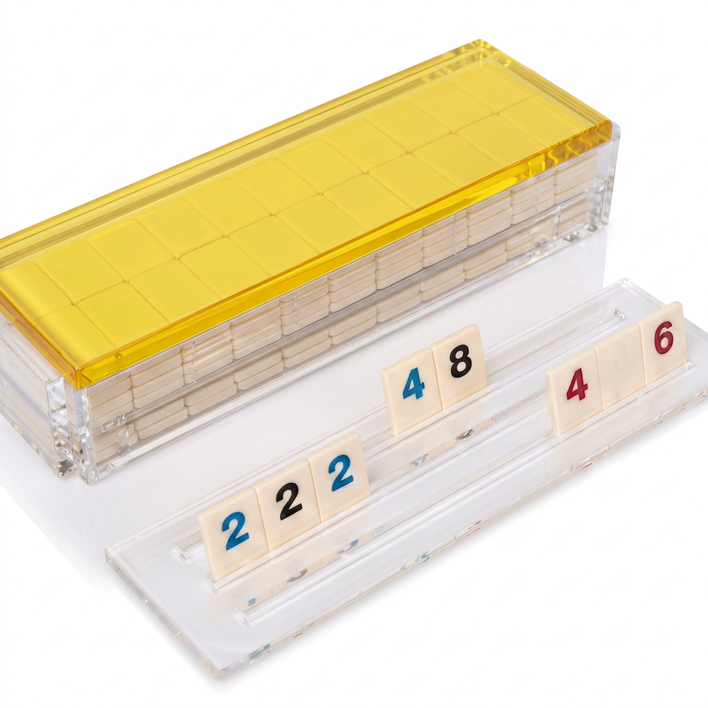Lucite Rummikub Deluxe Clear Acrylic Rummikub Game Set – 106 Tiles & 4 Racks | Hipchik