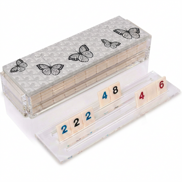 White Grey Design Butterflies Acrylic Rummikub Game