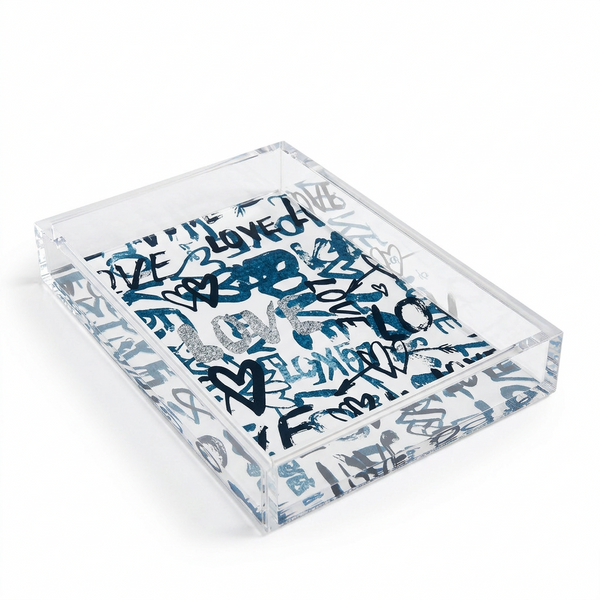 Acrylic Tray - Random Hearts Blue