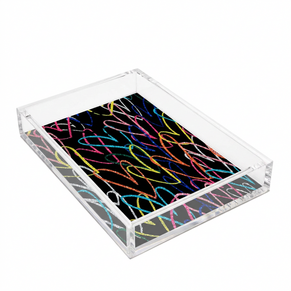 Acrylic Tray - Random Hearts Black