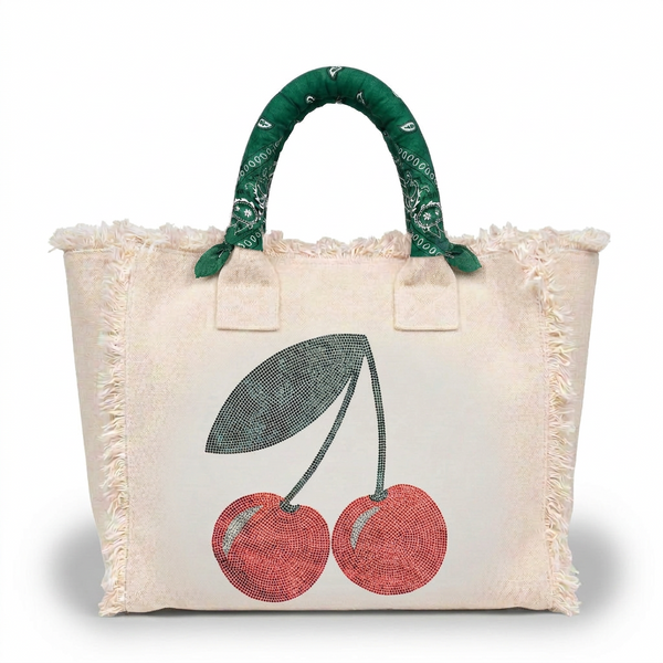 Cherries Canvas Fringe Bag
