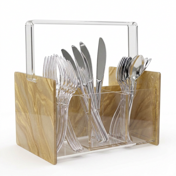 Acrylic Gold Marble Silverware Caddy