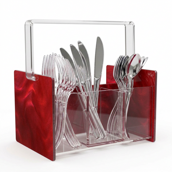 Acrylic Red Marble Silverware Caddy