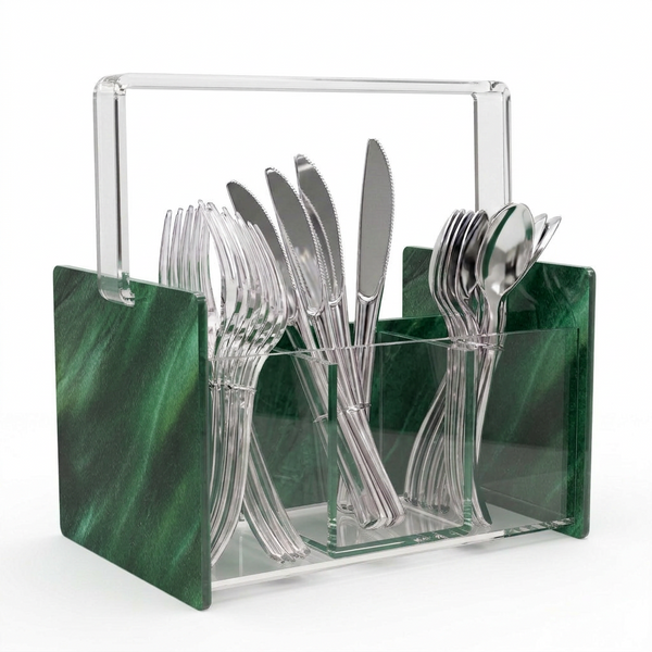 Acrylic Green Marble Silverware Caddy