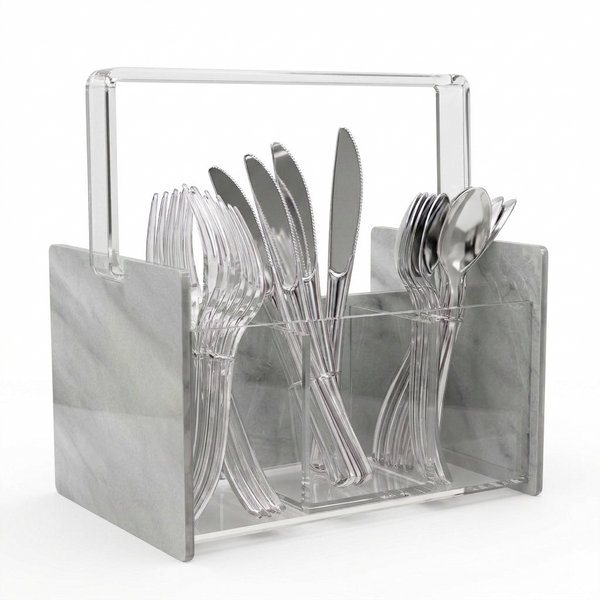 Acrylic Grey Marble Silverware Caddy