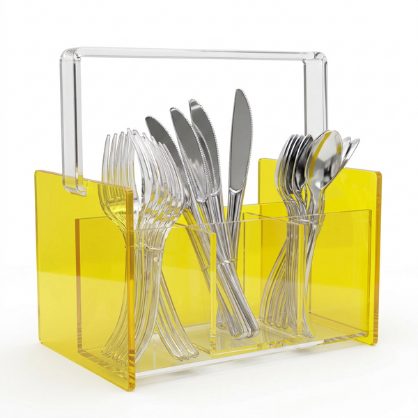 Acrylic See Through Yellow Silverware Caddy