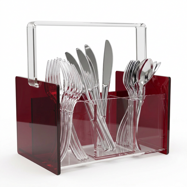 Acrylic See Through Red Silverware Caddy