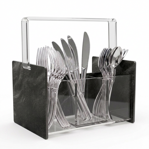 Acrylic Black Marble Silverware Caddy