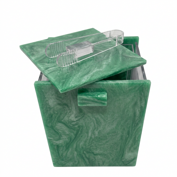 Acrylic Ice Bucket with Tongs – Marble Lime Green
