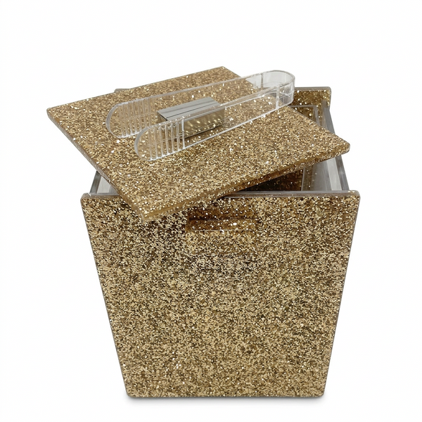 Acrylic Ice Bucket with Tongs – Glitter Gold