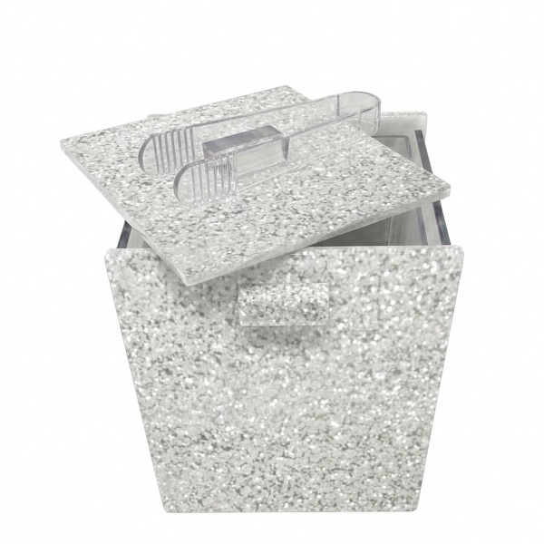 Acrylic Ice Bucket with Tongs – Glitter White