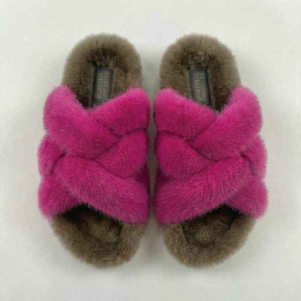 Mink Criss Cross Sandals Natural Fuschia