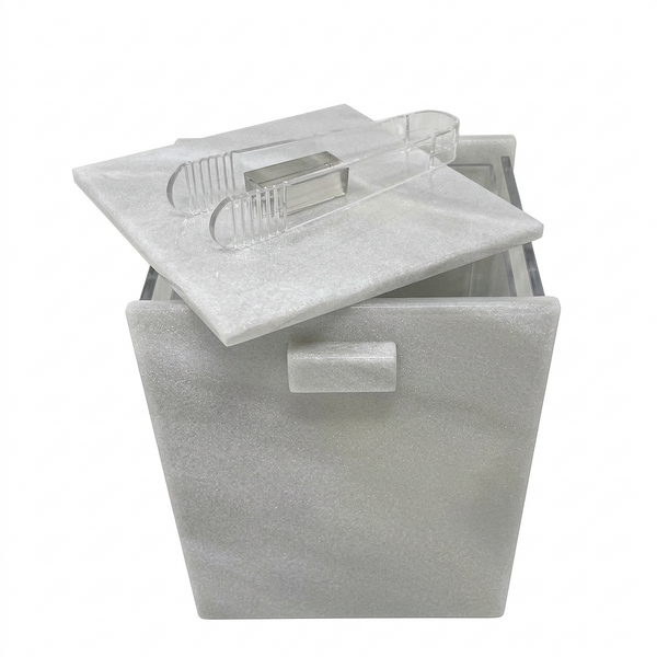 Acrylic Ice Bucket with Tongs – Marble White