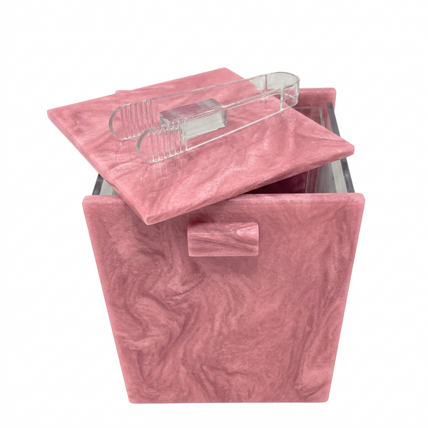 Acrylic Ice Bucket with Tongs – Marble Pink