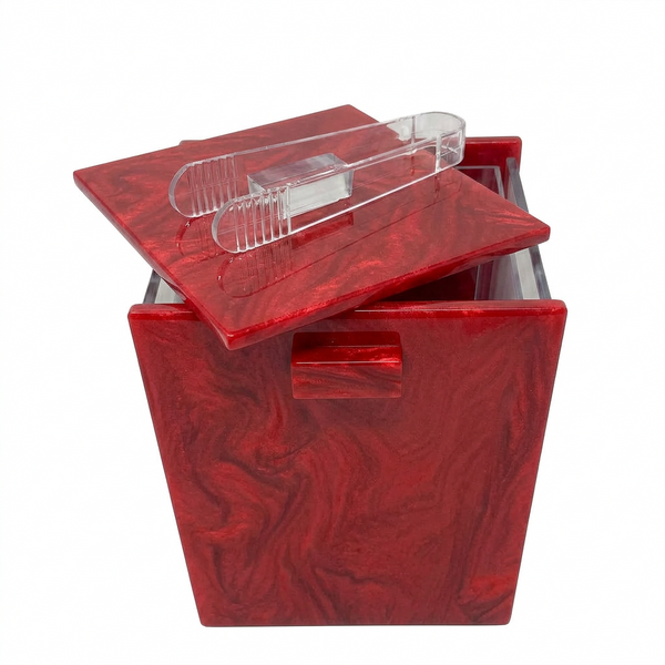 Acrylic Ice Bucket with Tongs – Marble Red