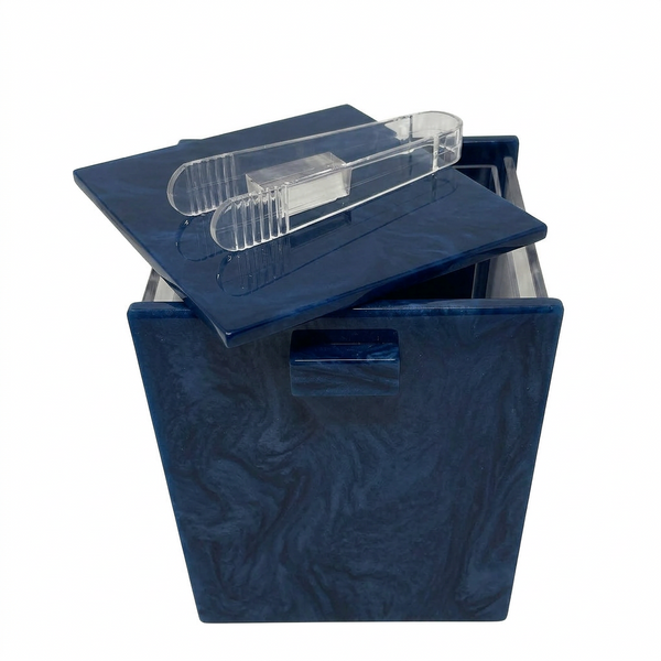 Acrylic Ice Bucket with Tongs – Marble Dark Blue