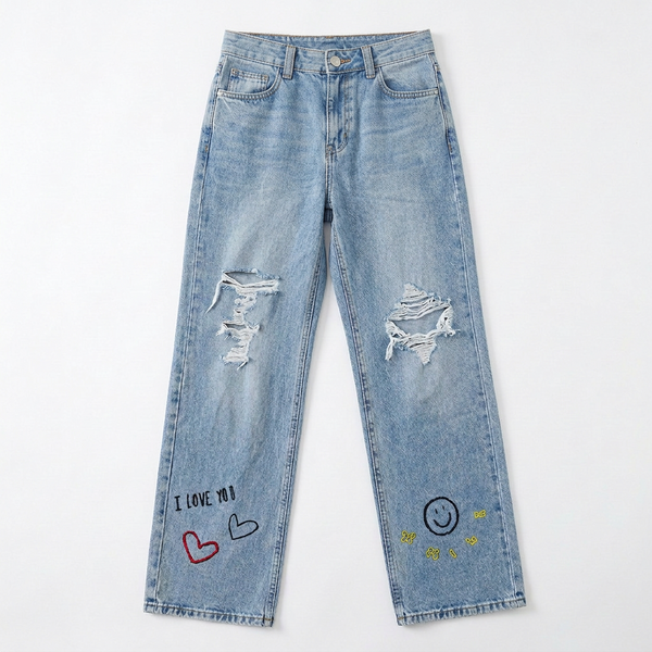 Refurbished Embroidered Vintage Wide-Leg