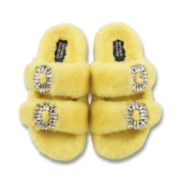 Mink Sandal Shoes Crystal Buckle - Yellow
