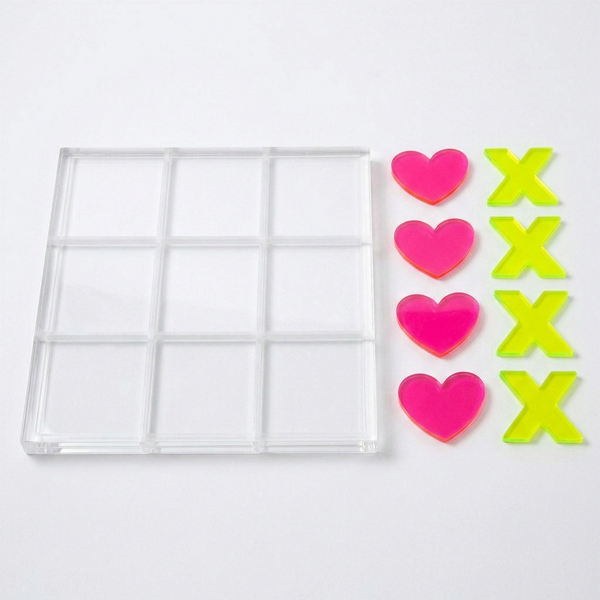 Grid with pink heart-shaped objects and green cross-shaped objects on a white background