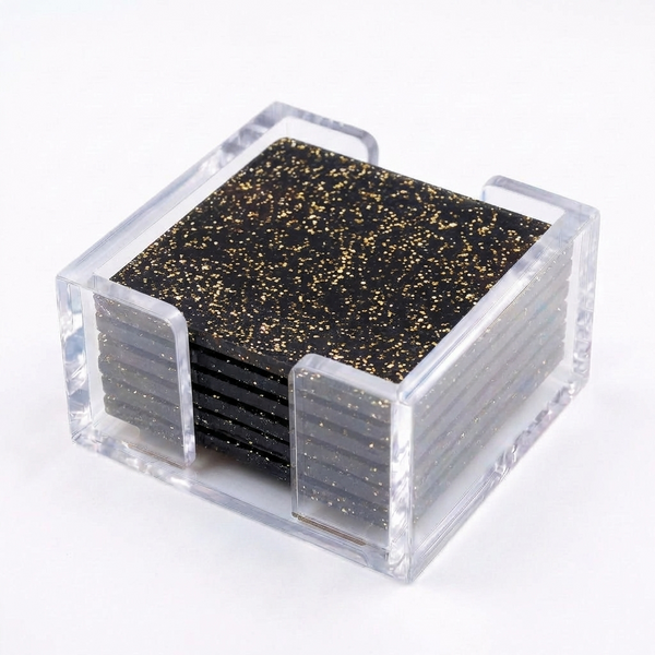 Acrylic Glitter Coasters – Black