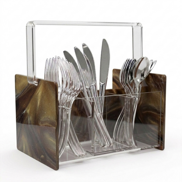Acrylic Brown Ribbon Silverware Caddy