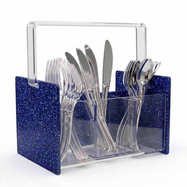 Acrylic Glitter Silverware Caddy – Blue