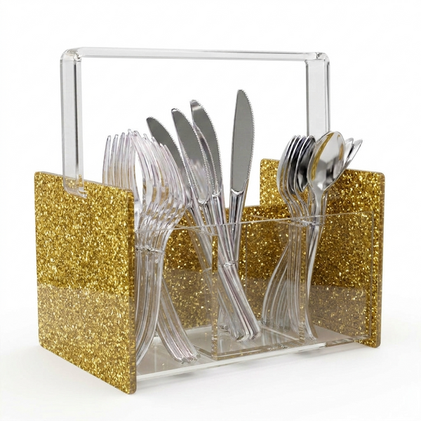 Acrylic Glitter Silverware Caddy – Gold