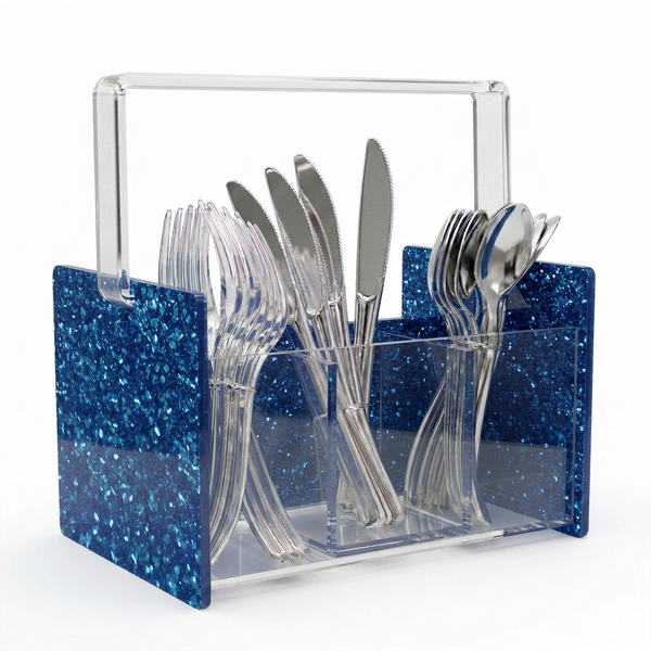 Acrylic Glitter Silverware Caddy – Dark Blue