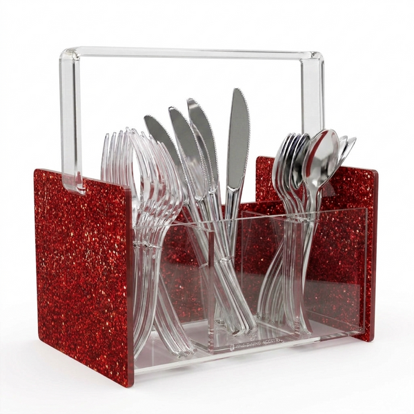 Acrylic Glitter Silverware Caddy – Red