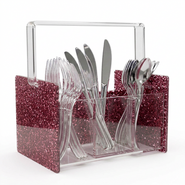 Acrylic Glitter Silverware Caddy – Pink