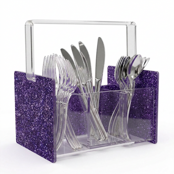 Acrylic Glitter Silverware Caddy – Purple