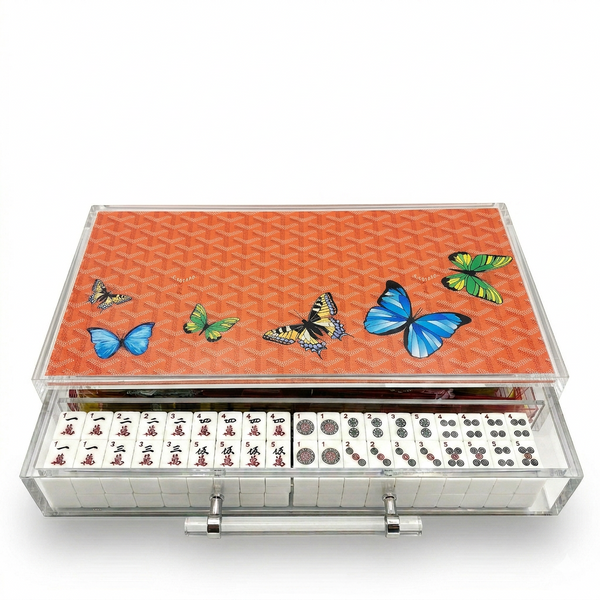Mahjong Set Orange Butterflies - Acrylic