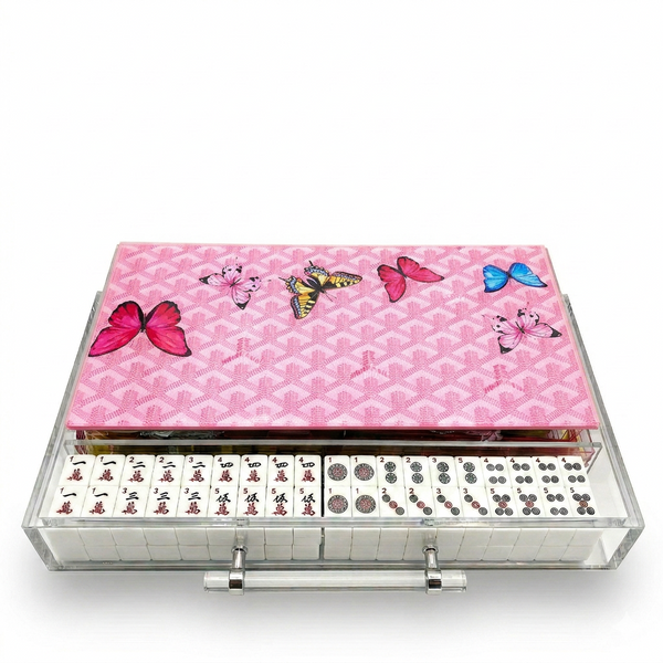 Mahjong Set Pink Butterflies - Acrylic