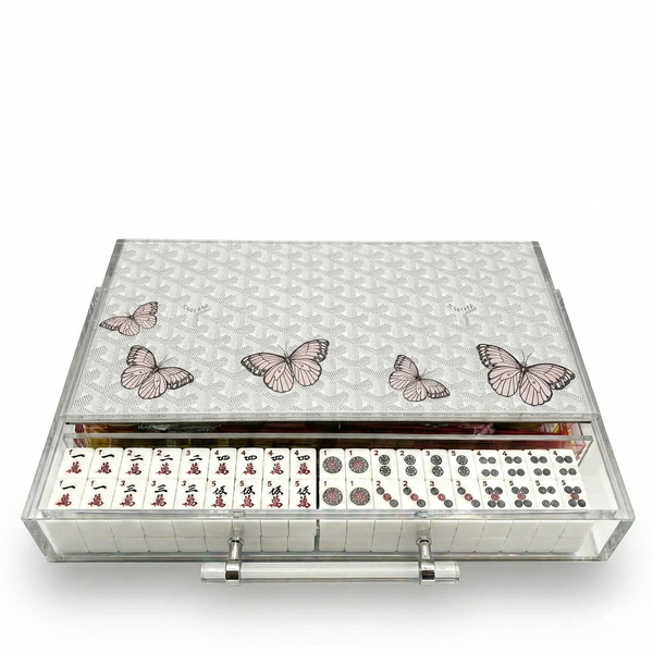 Mahjong Set Grey Butterflies - Acrylic