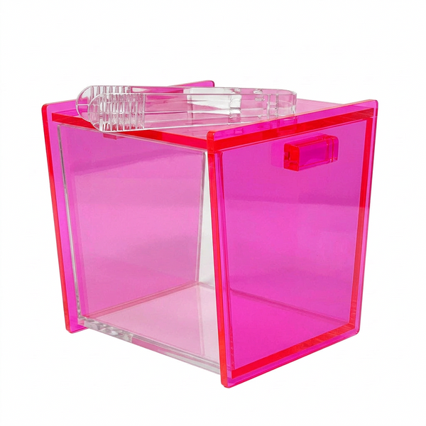 Acrylic See Through Neon Pink Ice Bucket with Tongs