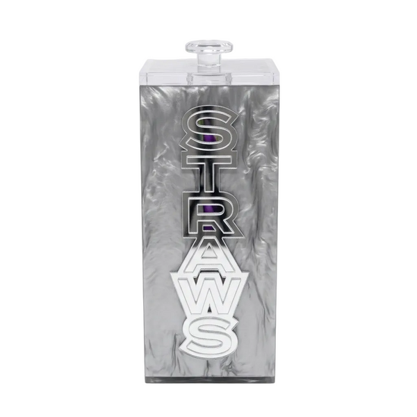 Packaged straws with a marbled design and 'STRAWS' branding on a white background